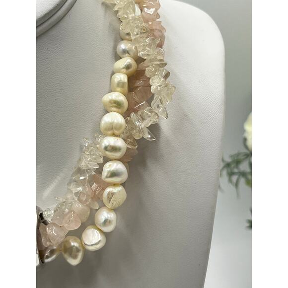 Simon Sebbag MultiStrand 925 Rose Clear Quartz Light Pearl Slider Necklace 17" - Picture 3 of 10